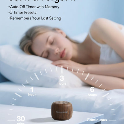 Flowtune Mini Portable White Noise Machine – 18 Sleep Sounds, 6H Timer, Wood Grain