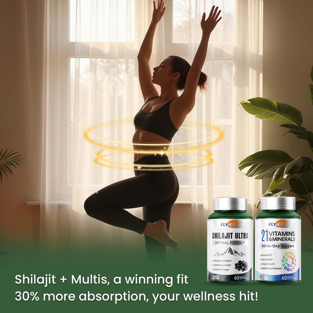 Flynew Shilajit + Multivitamin Set for Men & Women – Energy, Immunity, 60 Capsules