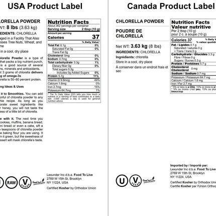 Food to Live Chlorella Powder – 8 Pounds | Kosher, Raw Green Algae, Vegan Superfood