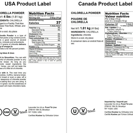 Food to Live Chlorella Powder 4 lbs – Kosher, Raw Vegan Superfood
