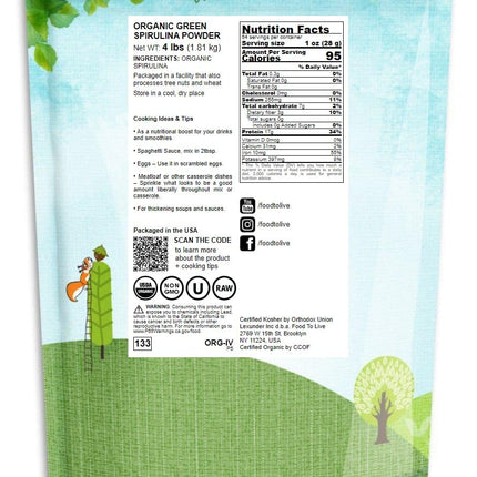 Food to Live Organic Spirulina Powder - 4 lb | Non-GMO, Kosher, Raw