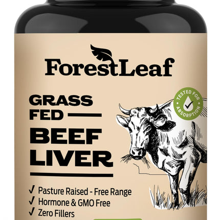 ForestLeaf Grass Fed Beef Liver Capsules - 3000mg per Serving, 180 Caps