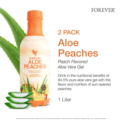 Forever Living - Aloe Peaches - Pure Aloe with Real Peach Flavor - Supports Digestion and Immunity - Vegan and Gluten-Free - 33.8 fl oz (2-Pack)
