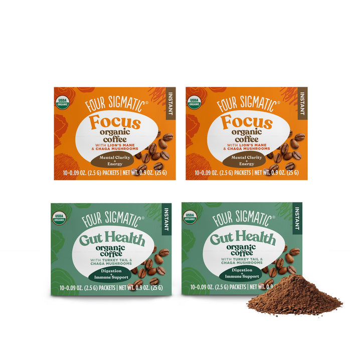 Four Sigmatic Mushroom Coffee Mix Pack of 4 - Lion's Mane and Chaga, Cordyceps and Chaga (10 Packets per Box)