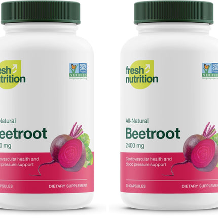 Fresh Nutrition Organic Beet Root Capsules – 2400mg Potent, Vegan, Gluten-Free (90 Caps x2)