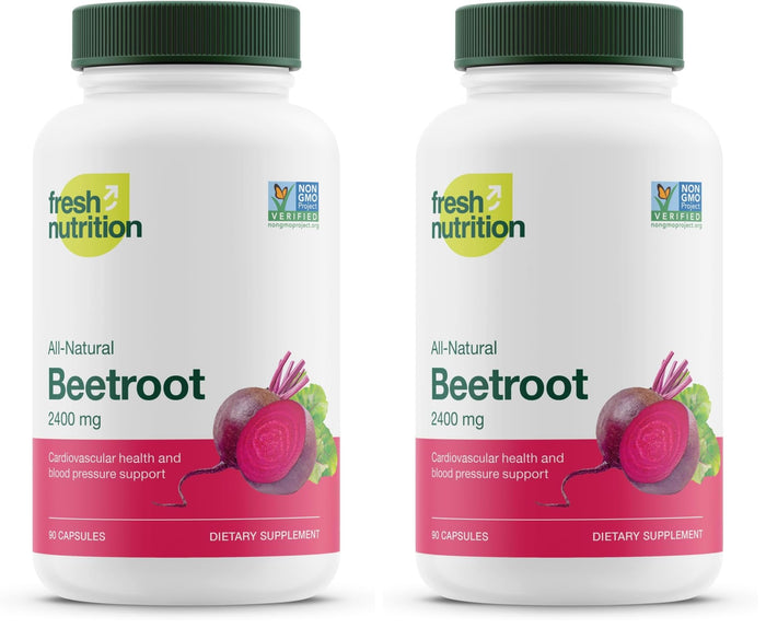 Fresh Nutrition Organic Beet Root Capsules – 2400mg Potent, Vegan, Gluten-Free (90 Caps x2)