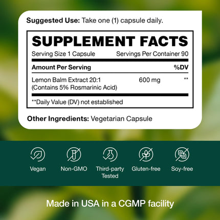 Fresh Nutrition Lemon Balm Extract Capsules Pack of 2 – 600 mg