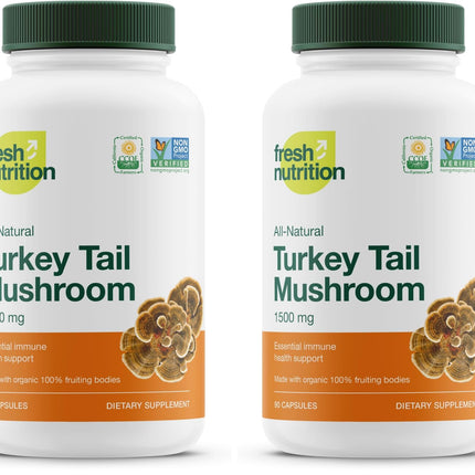 Fresh Nutrition Organic Turkey Tail Mushroom Extract – High Beta Glucans, 2-Pack, 180 Vegan Capsules