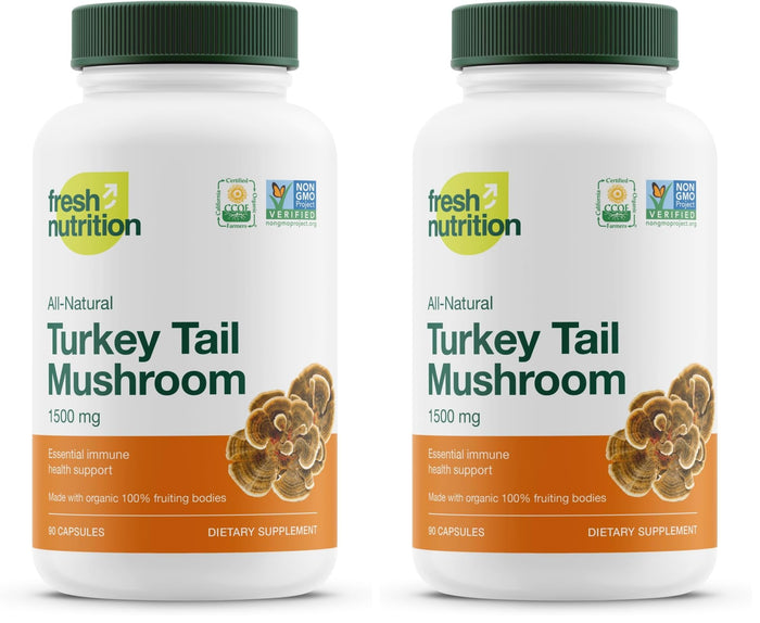 Fresh Nutrition Organic Turkey Tail Mushroom Extract – High Beta Glucans, 2-Pack, 180 Vegan Capsules