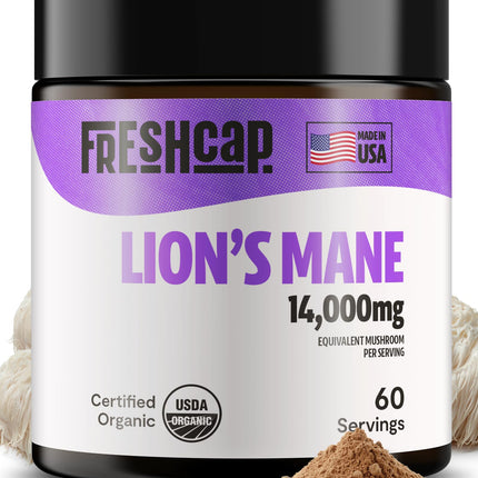 FreshCap Mushrooms Lions Mane Supplement Powder – 14,000mg per Serving, Organic Lions Mane Extract for Focus & Memory (60 Servings)