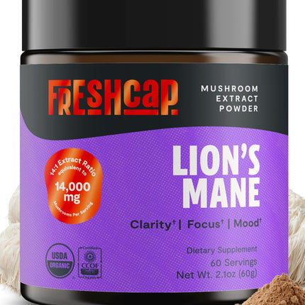 FreshCap Mushrooms Lions Mane Supplement Powder – 14,000mg per Serving, Organic Lions Mane Extract for Focus & Memory (60 Servings)