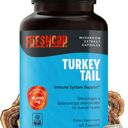 FreshCap Turkey Tail Mushroom Supplement – 10,000mg, Organic, 120 Capsules