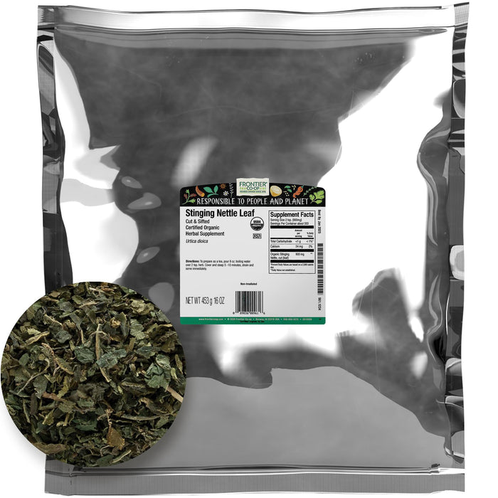 Frontier Co-op Organic Nettle Leaf, Cut & Sifted for Nettle Tea — Kosher, 16 oz (Pack of 2)