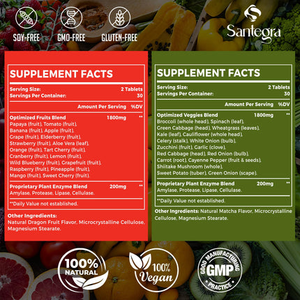 2000 MG Fruit & Veggies Supplement, 240 Tablets – 35+ Fruits & Veggies