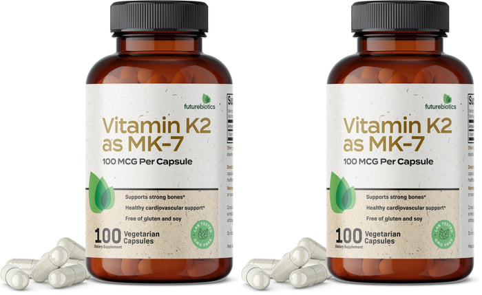 Futurebiotics Vitamin K2 as MK-7 100 mcg – Supports Strong Bones, Non-GMO, 100 Vegetarian Capsules (Pack of 2)