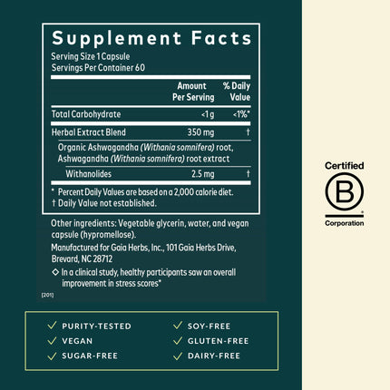 Gaia Herbs Ashwagandha Root - Stress Relief & Sleep Support (60 Vegan Capsules)