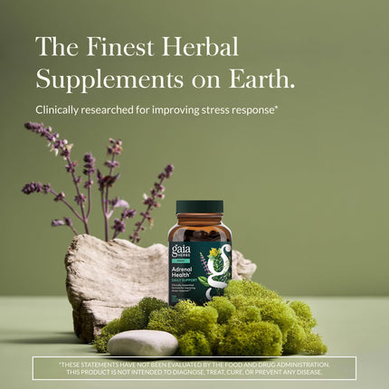 Gaia Herbs Adrenal Health Daily Support - Ashwagandha, Holy Basil & Schisandra | 120 Vegan Liquid Phyto-Caps (60 Servings)
