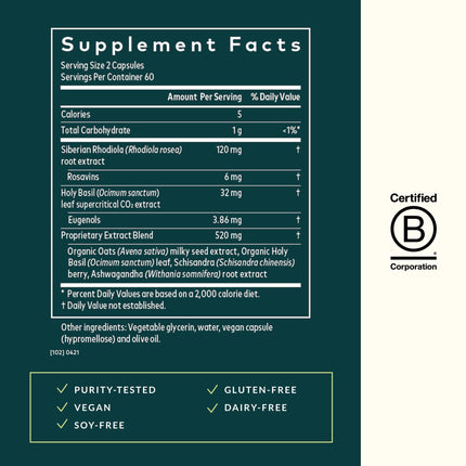 Gaia Herbs Adrenal Health Daily Support - Ashwagandha, Holy Basil & Schisandra | 120 Vegan Liquid Phyto-Caps (60 Servings)