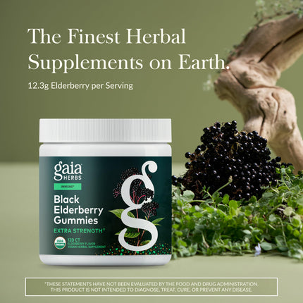 Gaia Herbs Black Elderberry Gummies - Extra Strength Immune Support (120 Gummies)