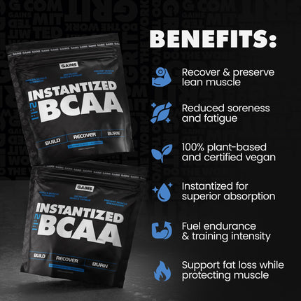 Gains in Bulk Plant-Based BCAA Powder – Vegan, Gluten-Free, Unflavored