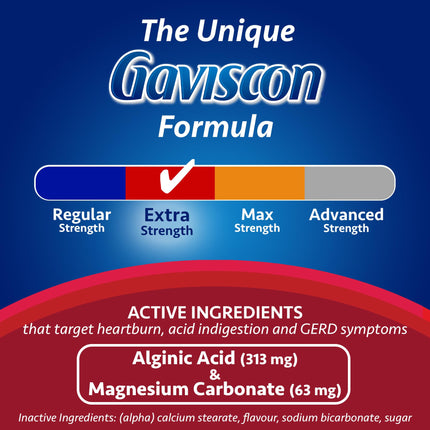 Gaviscon Extra Strength Fruit Antacid Tablets – 60 Count | Fast Heartburn Relief
