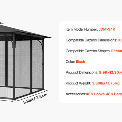 VEVOR Gazebo Netting Replacement Outdoor Garden Gazebo Net 4-Panel Sidewall Mesh Gazebo Curtain with Double Zipper for Garden