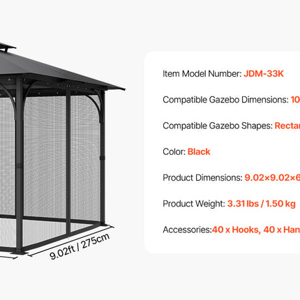 VEVOR Gazebo Netting Replacement Outdoor Garden Gazebo Net 4-Panel Sidewall Mesh Gazebo Curtain with Double Zipper for Garden