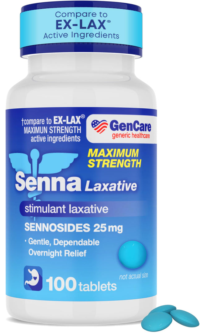 GenCare Maximum Strength Senna Laxative 25mg (100 Tablets) – Overnight Constipation Relief