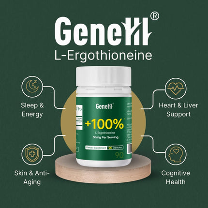 GENEIII L-Ergothioneine Supplement – 30 mg per Serving, 90 Servings | Immune & Brain Support