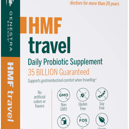 Genestra Brands HMF Travel - Shelf-Stable Probiotics for GI Health - 30 Capsules