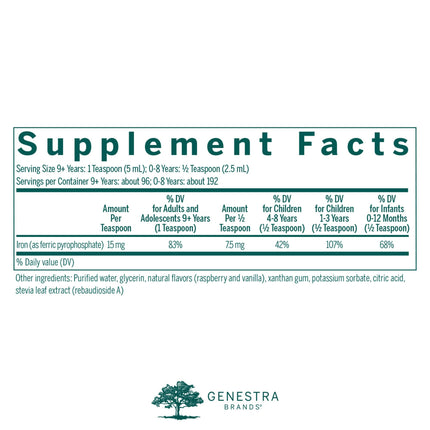 Genestra Brands Liquid Iron – Colloidal Mineral Supplement (Raspberry) 16.2 fl oz