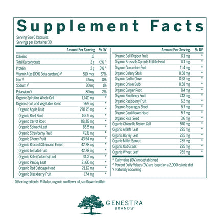 Genestra Brands Phyto Greens Capsules | Organic Greens, Vitamins & Enzymes - 180 Capsules