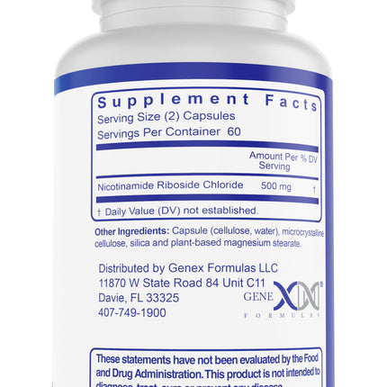 Genex NR Nicotinamide Riboside 500mg – NAD+ Precursor, 120 Caps, GMP-Certified