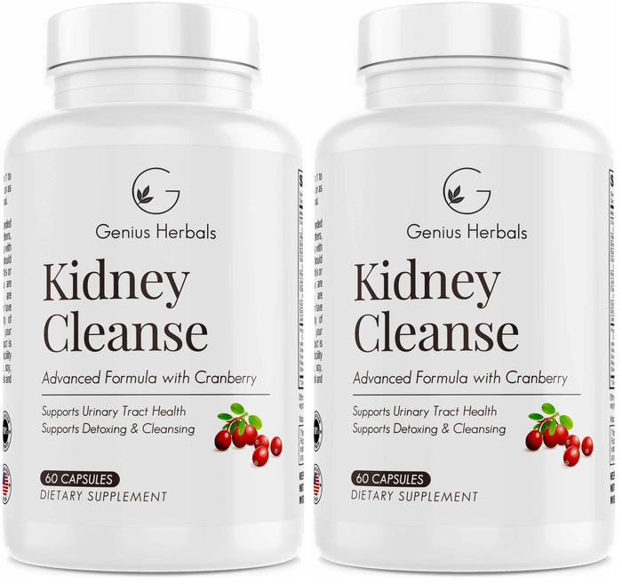 Genius Herbals Kidney Cleanse Advanced Formula with Cranberry Extract - 60 Capsules (Pack of 2)