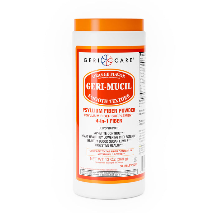 Geri-Mucil Psyllium Powder by GeriCare - 4-in-1 Orange Fiber Drink Mix, 13oz