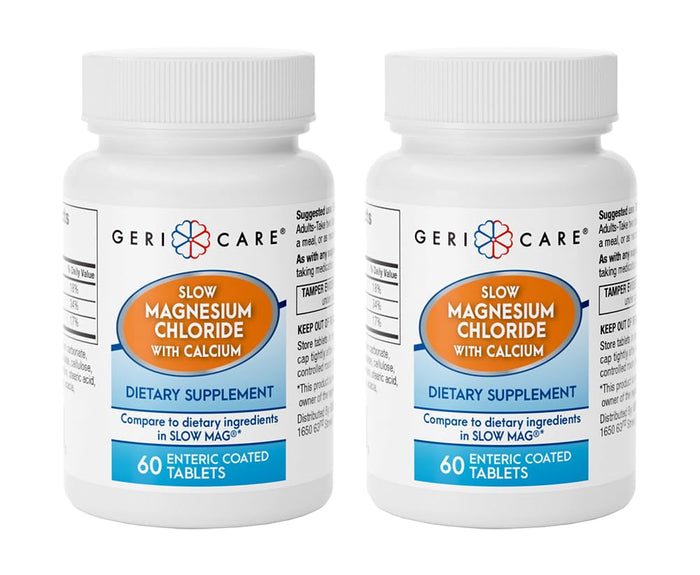 Gericare Slow Magnesium Chloride & Calcium Tablets | Geri-Care | 60-Count Bottle Pack of 2