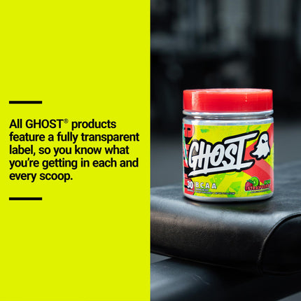 Ghost BCAA Powder Kiwi Strawberry – 7G BCAAs, Sugar-Free, 30 Servings | Pre/Intra/Post Workout