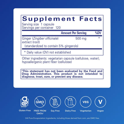 Pure Encapsulations Ginger Extract | Digestive, Cardiovascular & Musculoskeletal Support | 120 Capsules