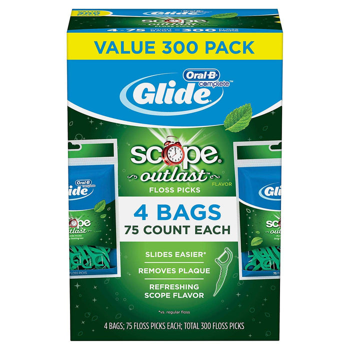 Glide Oral-B Floss Picks Plusx 40mm Outlast – Long Lasting Mint, 4 Pack of 75