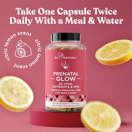 Glow Prenatal Vitamins – 60 Capsules, 20-in-1 Nutrients for Healthy Pregnancy