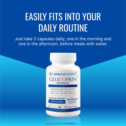 Approved Science Glucoprin – 250 mg Berberine, Mulberry, Cinnamon, BioPerine – Non-GMO, Made in USA – 3-Pack, 60 Vegan Capsules per Bottle