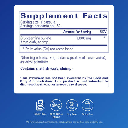 Pure Encapsulations Glucosamine Sulfate 1000 mg | Joint Support, Cartilage Health & Connective Tissue | 60 Capsules