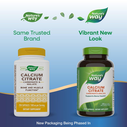 Nature's Way Calcium Citrate 500 mg | Bone Health & Muscle Support, Gluten Free, 250 Capsules (2 Pack)