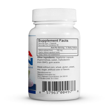 BuyNaturally Potent Allicin Odor-Controlled Garlic Supplement | Mega Allicin 180,000 mcg Veggie Capsules (90 Count)