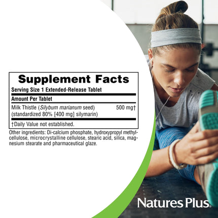 NaturesPlus Herbal Actives Milk Thistle 500 mg – 60 Servings, Extended Release, Vegetarian & Gluten Free