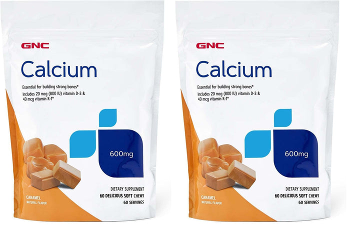 GNC Calcium 600mg Supplement – Supports Strong Bones, Caramel, 60 Servings (Pack of 2)