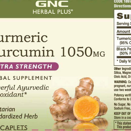 GNC Herbal Plus Turmeric Curcumin 1000mg – Extra Strength Vegetarian Supplement | 120 Servings