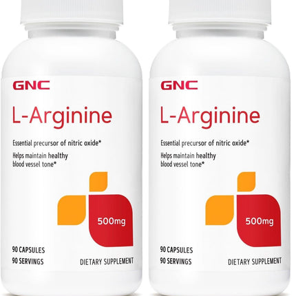 GNC L Arginine 500mg Supplement – Supports Healthy Blood Vessel Tone – 90 Servings (Pack of 2)