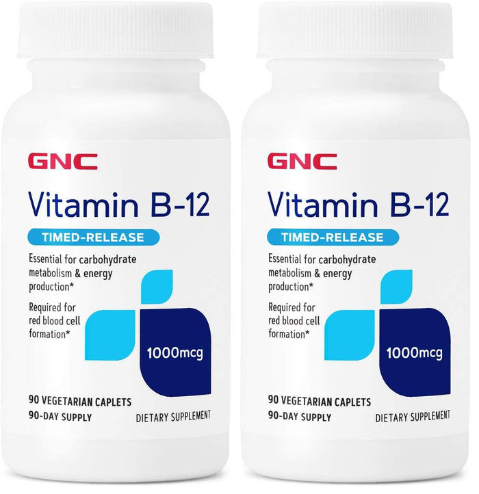 GNC Vitamin B-12 1000mcg - 90 Vegetarian Caplets (Pack of 2) | Supports Energy Production