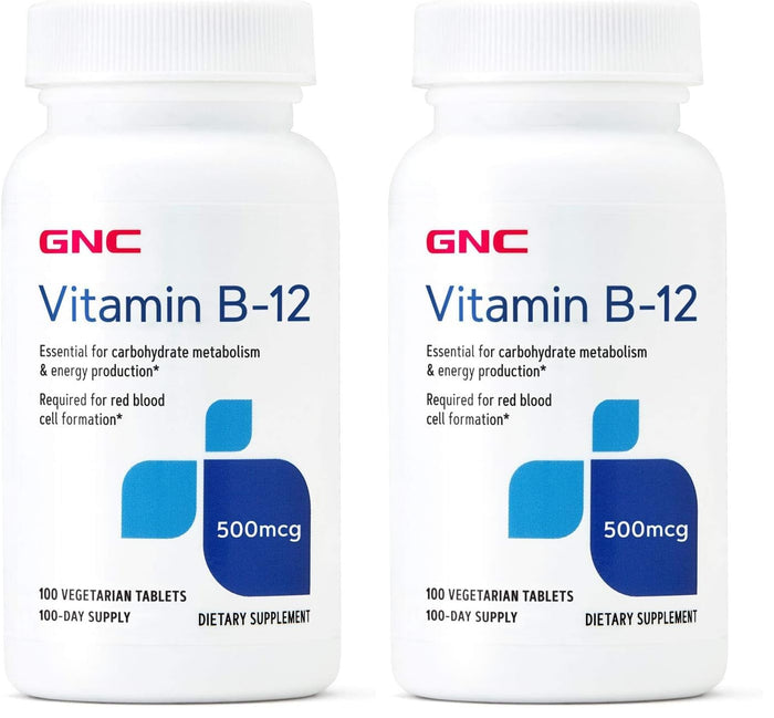 GNC Vitamin B-12 500mcg | Energy Production Support | Pack of 2 (100 Tablets)